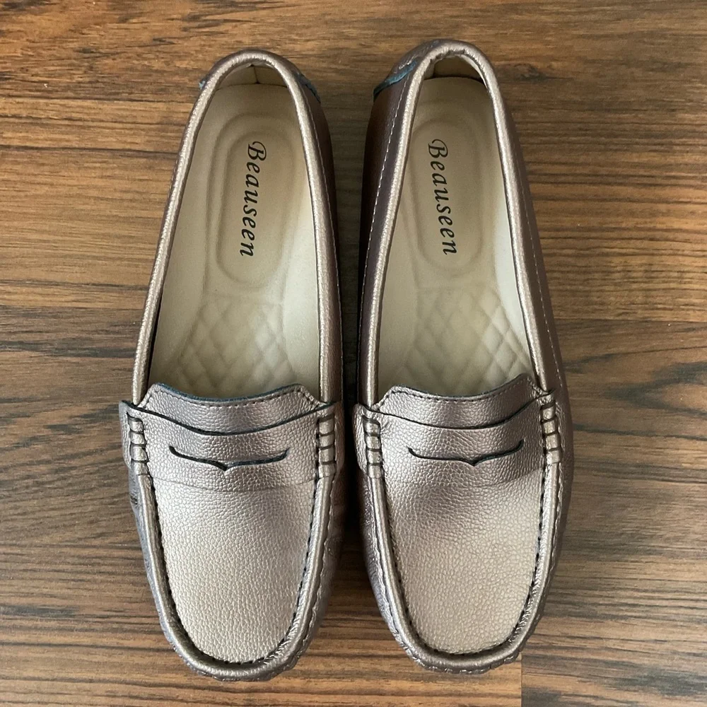 Bronze Color Flats with Moccasin Stitching and Slip-On Design NWOT